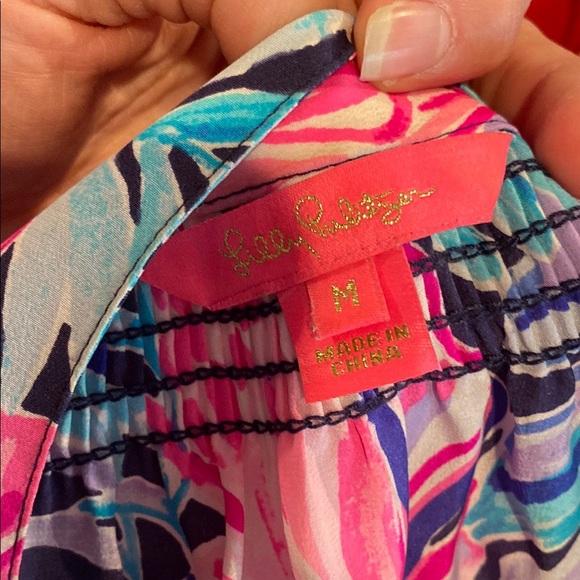 Lilly Pulitzer Elsa Silk toPink and Blue Long Sleeve Blouse - Picture 9 of 11
